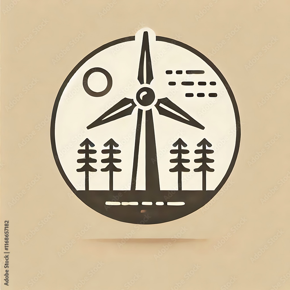 Minimalist Wind Turbine Icon with Renewable Energy Theme Minimalist Wind Turbine Icon with Renewable Energy Theme