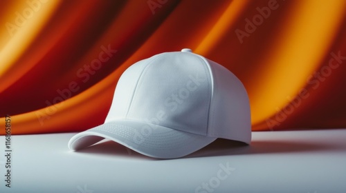 Minimal White Cap Mockup with Fabric Texture. Generative AI photo