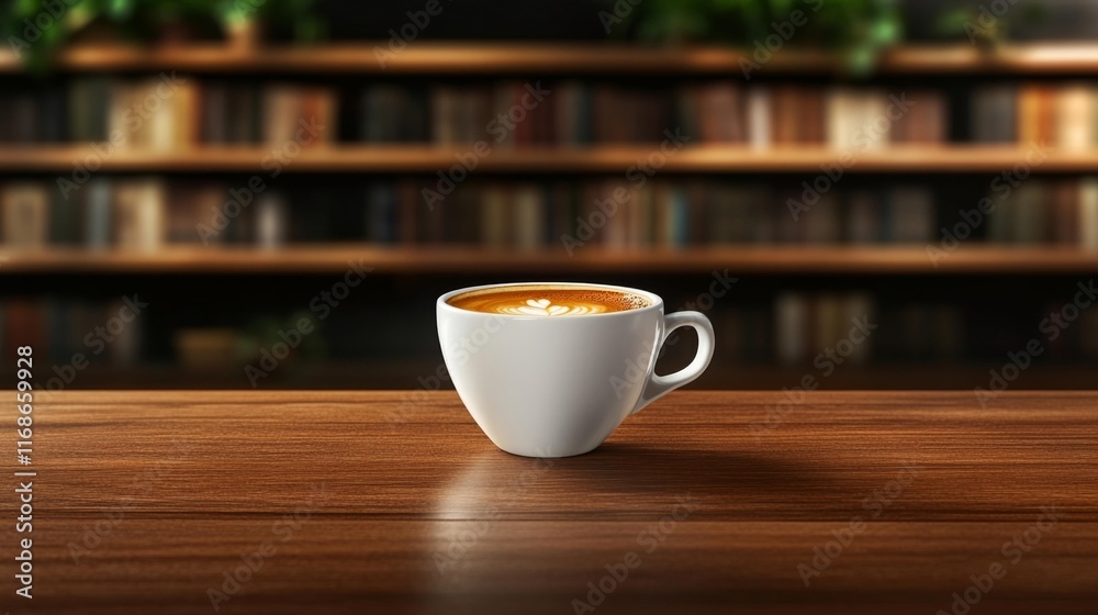 Cozy Coffee Cup in a Literary Bookstore Setting. Generative AI