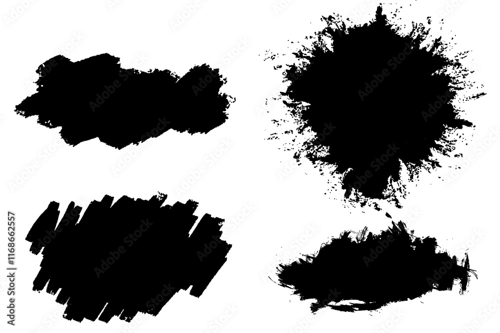 Scribbled brush black banners png sticker collection