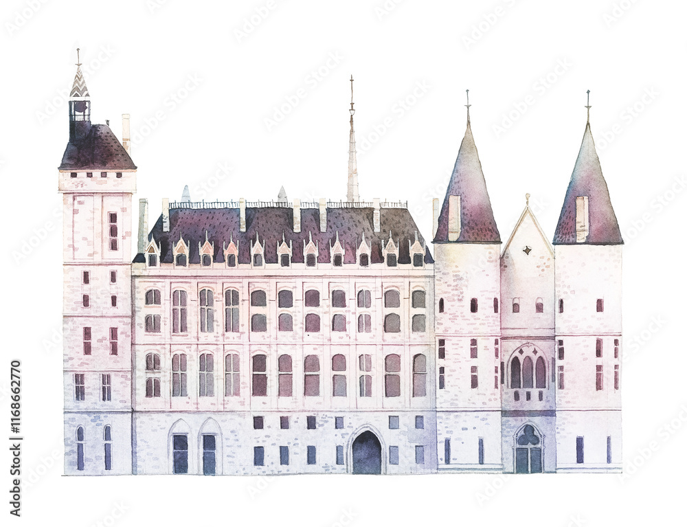 Watercolor Notre-Dame Cathedral png, Paris medieval architecture, transparent background Watercolor Notre-Dame Cathedral png, Paris medieval architecture, transparent background
