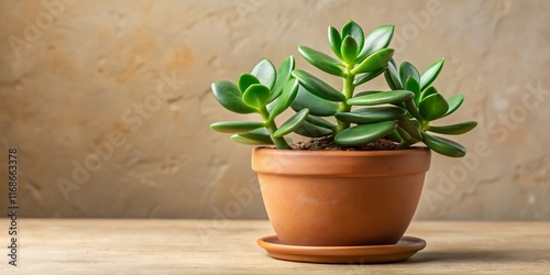 Gollum Jade Plant, Money Tree Succulent in Pot - Left Side Copy Space photo