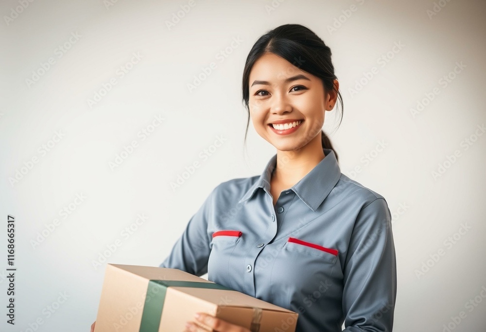 Portrait of a female delivery service worker with a bright smile Portrait of a female delivery service worker with a bright smile