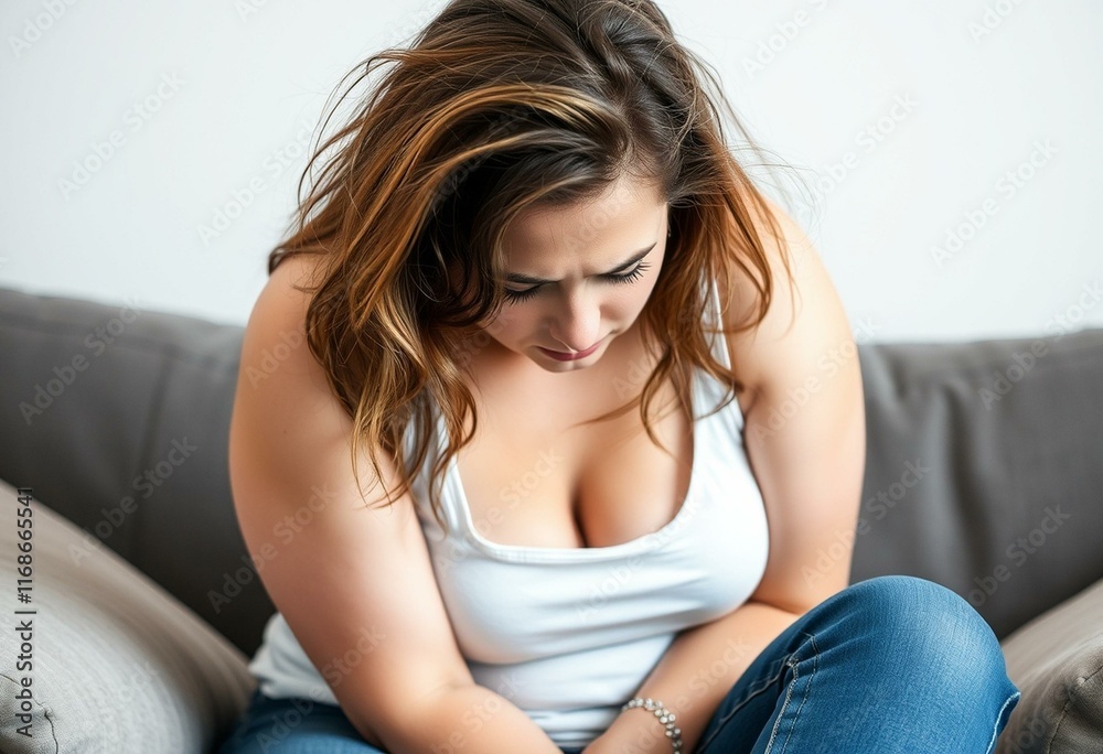 Overweight female with a sad expression Overweight female with a sad expression