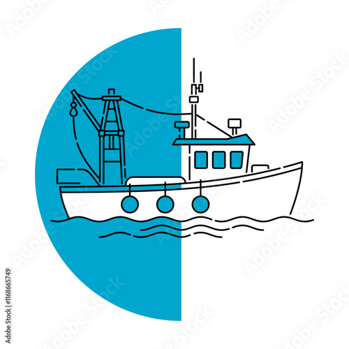 Fishing Vessel boat - emblem in thin line