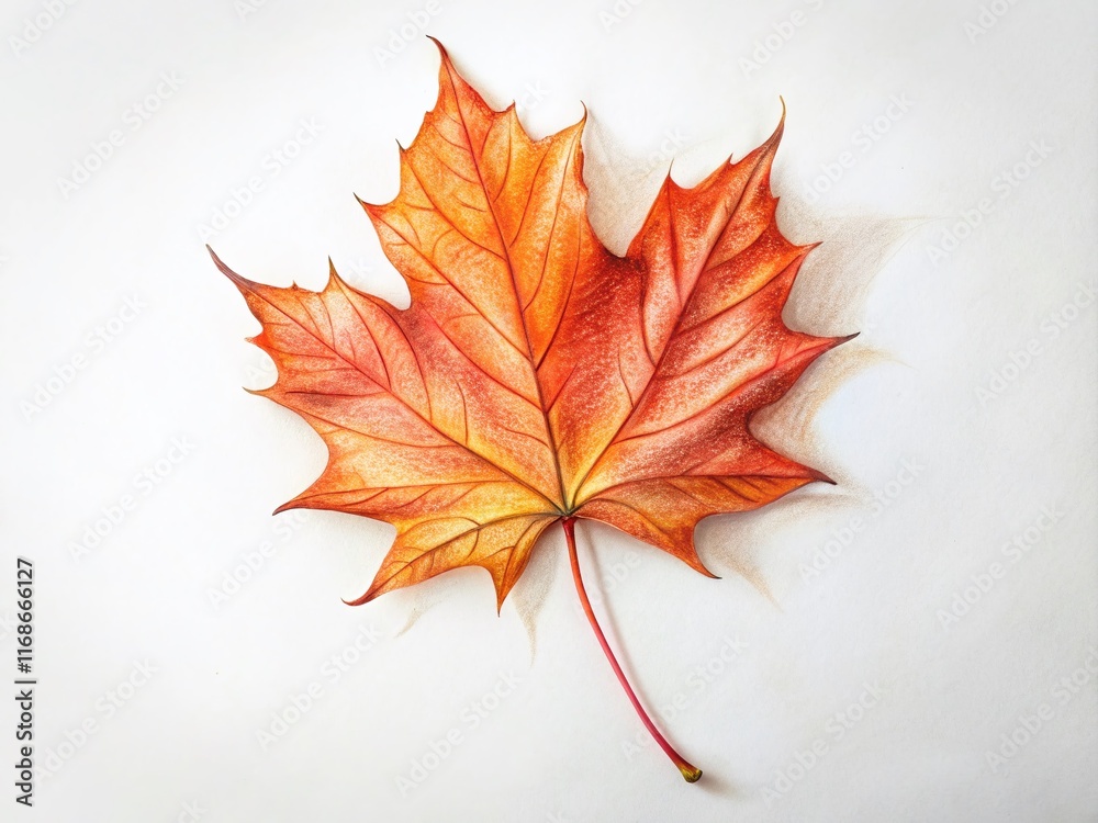 Fototapeta premium Autumn Maple Leaf Drawing, Right Side Copy Space, Fall Illustration