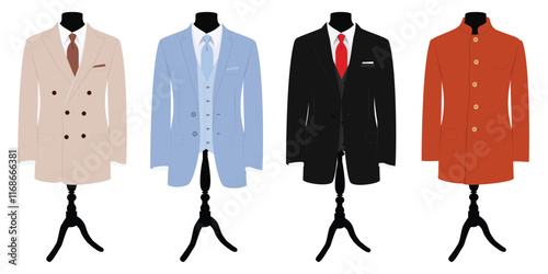 Men's suits on mannequin isolated on white background