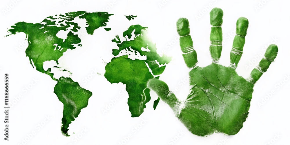 Green Handprint Africa Map - Environmental Conservation Stock Photo Green Handprint Africa Map - Environmental Conservation Stock Photo