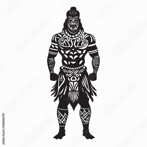 Maori Wild Warrior image Vector. Black and white Maori Wild Warrior image Vector.