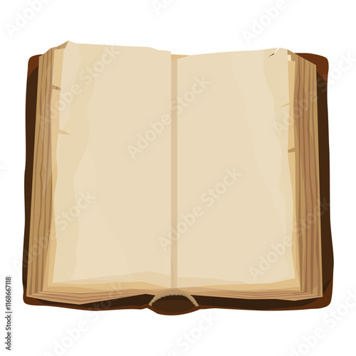 Old opened empty book isolated on white background