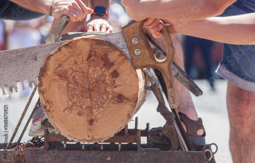 Sawing or trontza, traditional navarrese and basque country sport