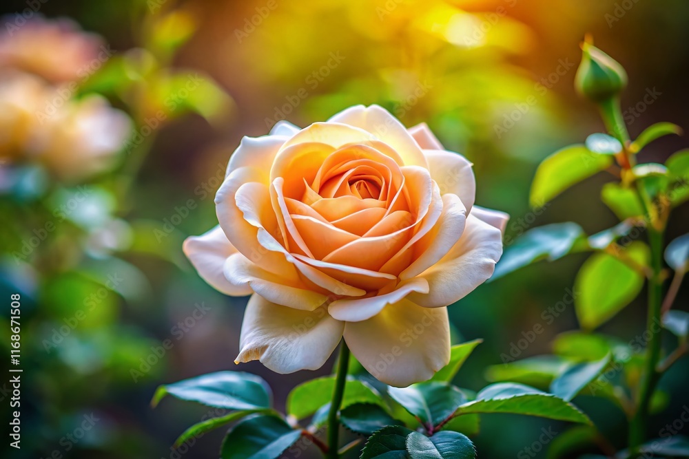 Blooming Cream Rose Close-Up: Tilt-Shift Garden Photography Blooming Cream Rose Close-Up: Tilt-Shift Garden Photography