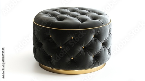 Luxury velvet ottoman with gold accents, isolated on white for sophisticated interiors