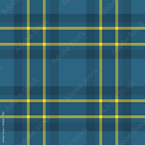 Luxurious check vector pattern, minimalist tartan seamless texture. Exotic background plaid textile fabric in cyan and atlantic colors.