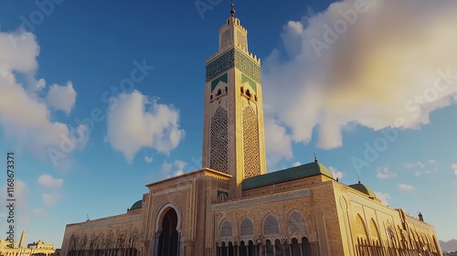 Huge Hassan II Mosque with worlds tallest minaret in Casablanca Morocco