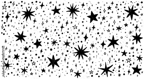 Set of hand drawn vector stars and sparkles, doodle style