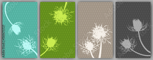 Herbal floral cards vector design. Abstract fluffy dandelions. Field flower b...