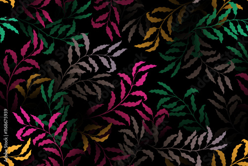 Willow branches tree leaves chic vector seamless pattern. Summer fashion dres...