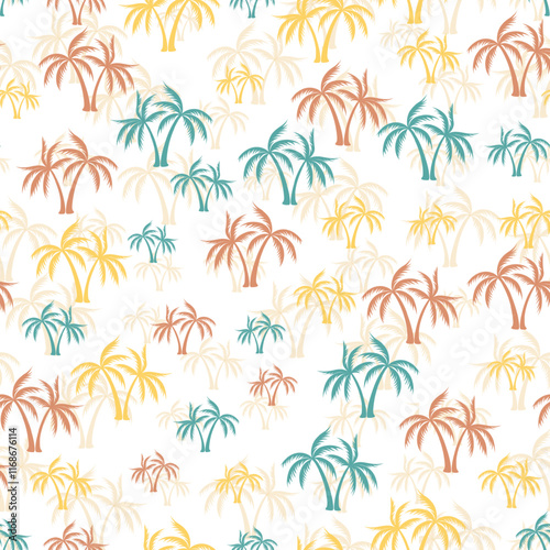Palm tropical seamless pattern. Textile print with trees. Paradise vector bac...