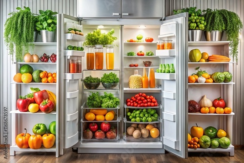 Wallpaper Mural Healthy Fridge Full of Fresh Produce and Juices - Open Door View Torontodigital.ca