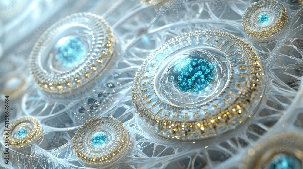 Abstract representation of cellular structures with blue elements. Abstract representation of cellular structures with blue elements.