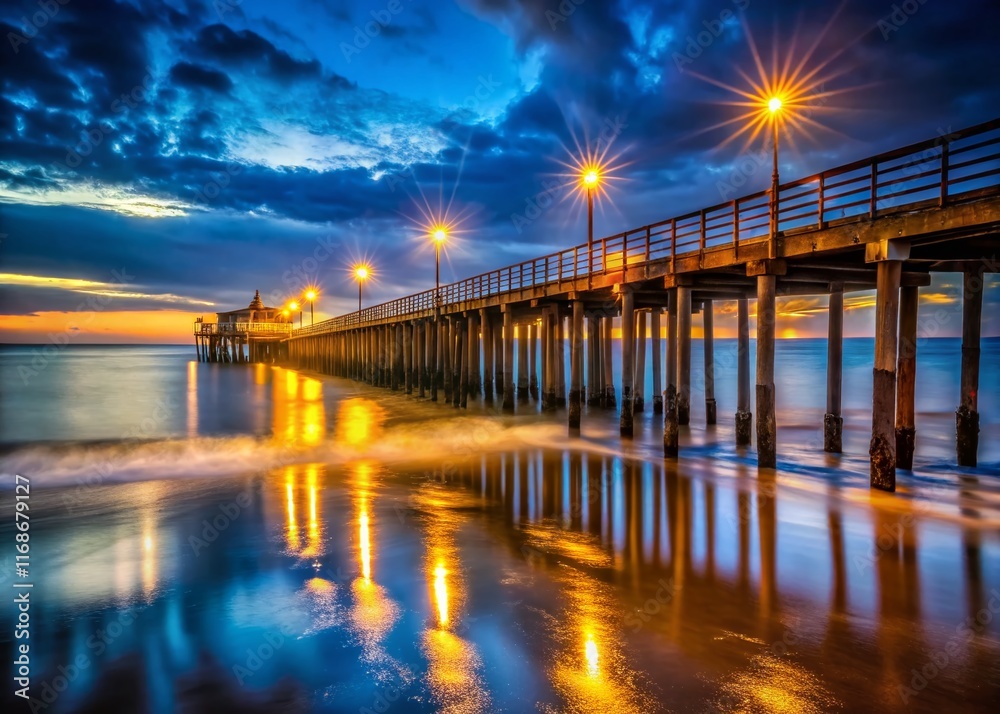 Capitola Pier Night Photography: Illuminated Seaside Landmark at Dusk Capitola Pier Night Photography: Illuminated Seaside Landmark at Dusk