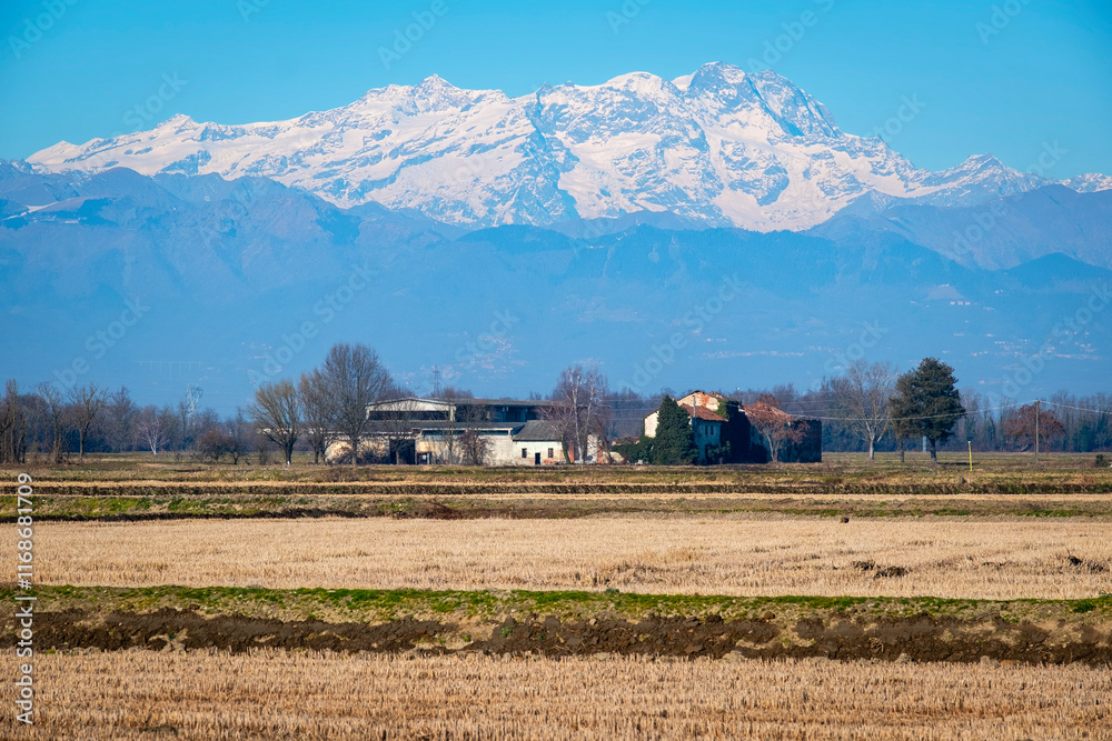 Φωτογραφία Typical agricultural farm of the Po Valley (northern Italy, between the provinces of Novara, Pavia and Vercelli), in the winter period