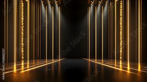 Golden Lights Illuminate Dark Stage Setting