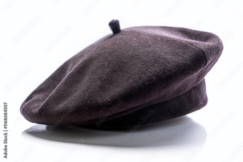 Classic Black French Beret Hat Isolated on White Background - Fashion Accessory Stock Photo Classic Black French Beret Hat Isolated on White Background - Fashion Accessory Stock Photo