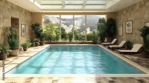 Wallpaper Mural Indoor Pool Oasis: Serene Tranquility with City Views Torontodigital.ca