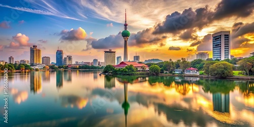 Colombo Lotus Tower Panoramic: Sri Lanka Cityscape, Lake, and Skyscrapers