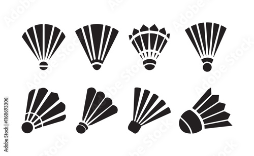 Collection of silhouettes badminton shuttlecock icon on white background
