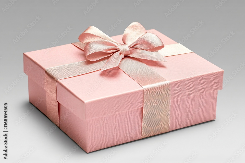 Fototapeta premium Pink Gift Box with Ribbon on Gray Background