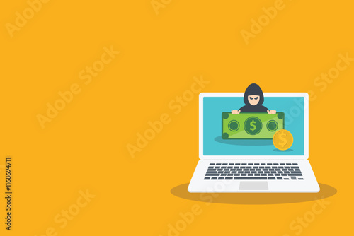 Hacking digital money. Bait website or online crime, thief steal money from online banking app concept, bait scam money.	