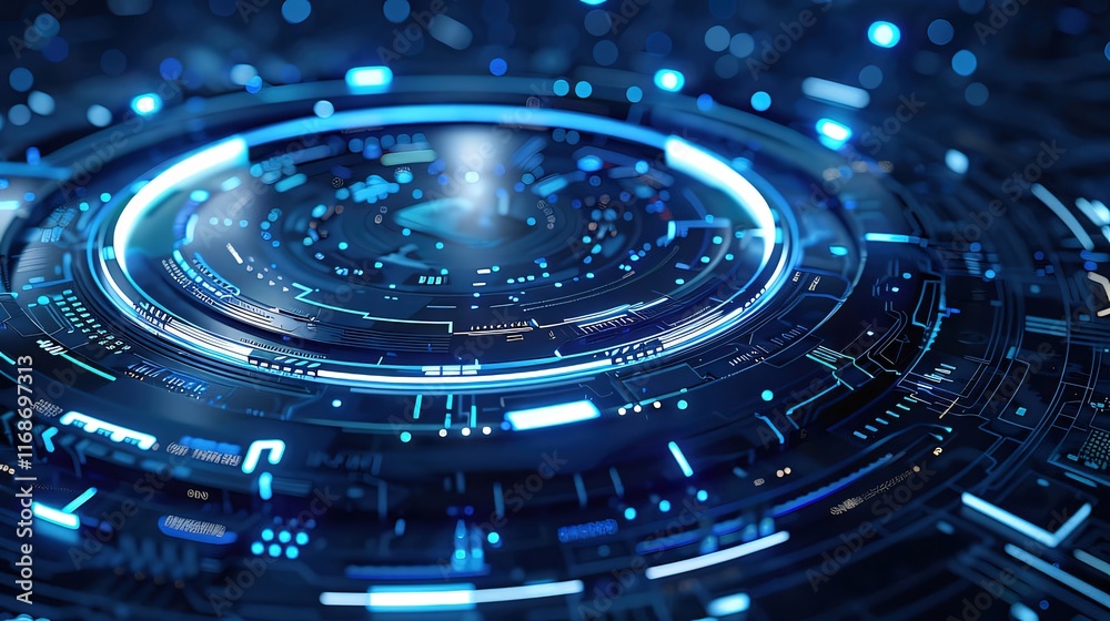 Futuristic blue circular technology interface. Futuristic blue circular technology interface.