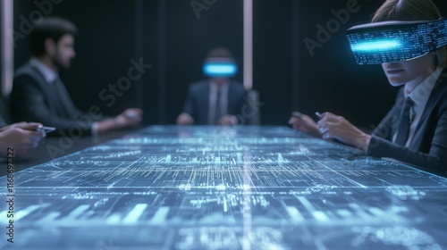 Augmented Reality Economic Growth Predictions Meeting Space - A Futuristic AI Government Concept Image