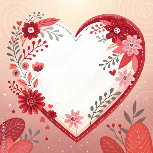 Heart shaped floral design with red and pink flowers, perfect for Valentine Day. beautiful way to express love