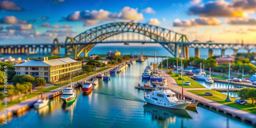 Fototapeta premium Corpus Christi Harbour Bridge Tilt-Shift Miniature Cityscape