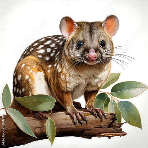 quoll on a tree branch art illustration design Australian native