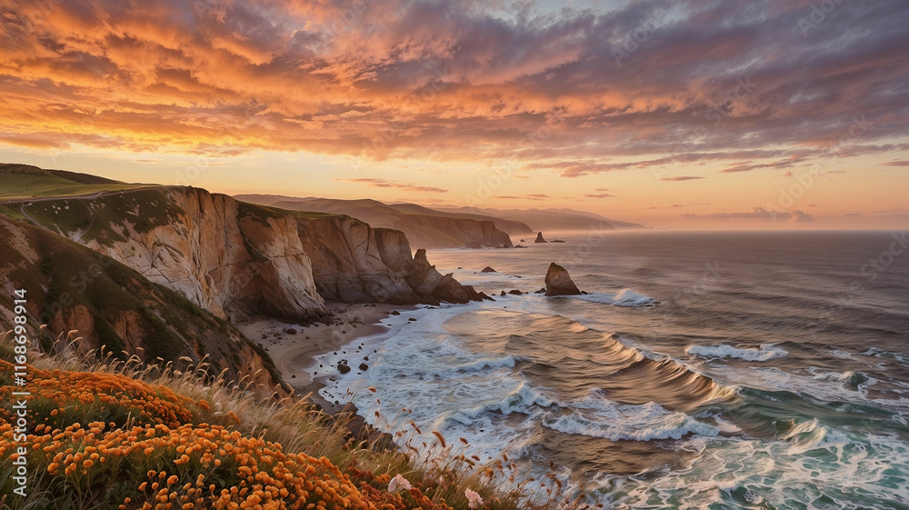 Fototapeta premium Stunning coastal landscape during sunset