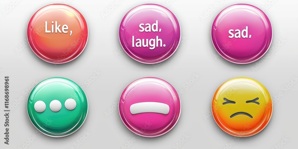 A set of reaction icons designed for digital platforms, showing quick responses like A set of reaction icons designed for digital platforms, showing quick responses like