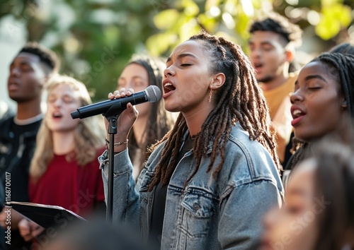 A Young Woman Leads a Gospel Choir in a Powerful Outdoor Performance