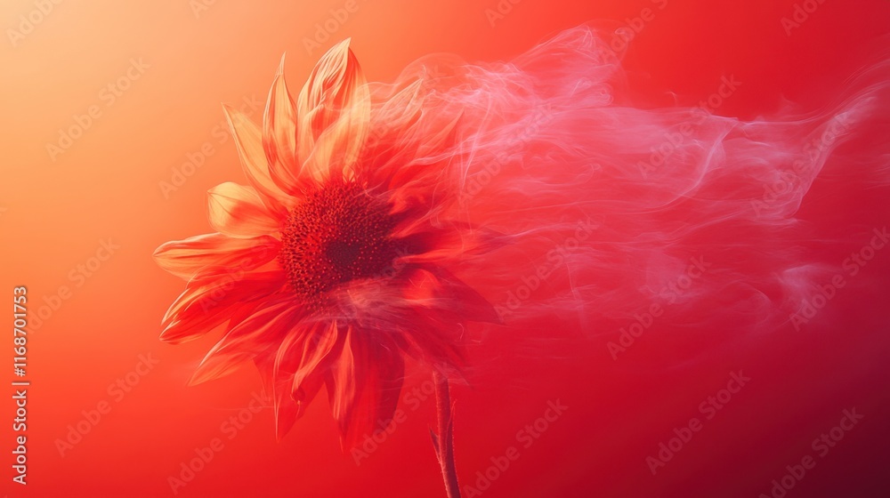 Vibrant sunflower with artistic smoke effect in warm tones captured under soft lighting. Generative AI Vibrant sunflower with artistic smoke effect in warm tones captured under soft lighting. Generative AI