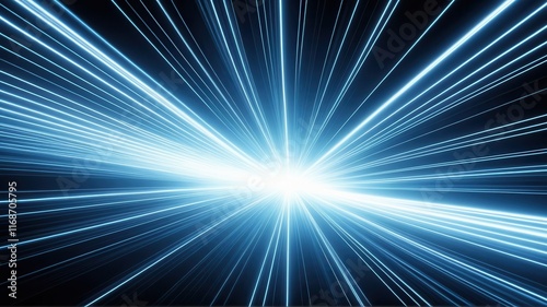 Futuristic blue light rays exploding with energy and speed