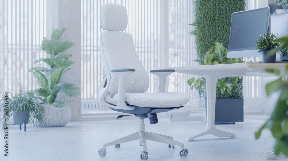 Fototapeta premium Executive Achieving Perfect Spinal Alignment: Ergonomic Chair Adjustment Scene