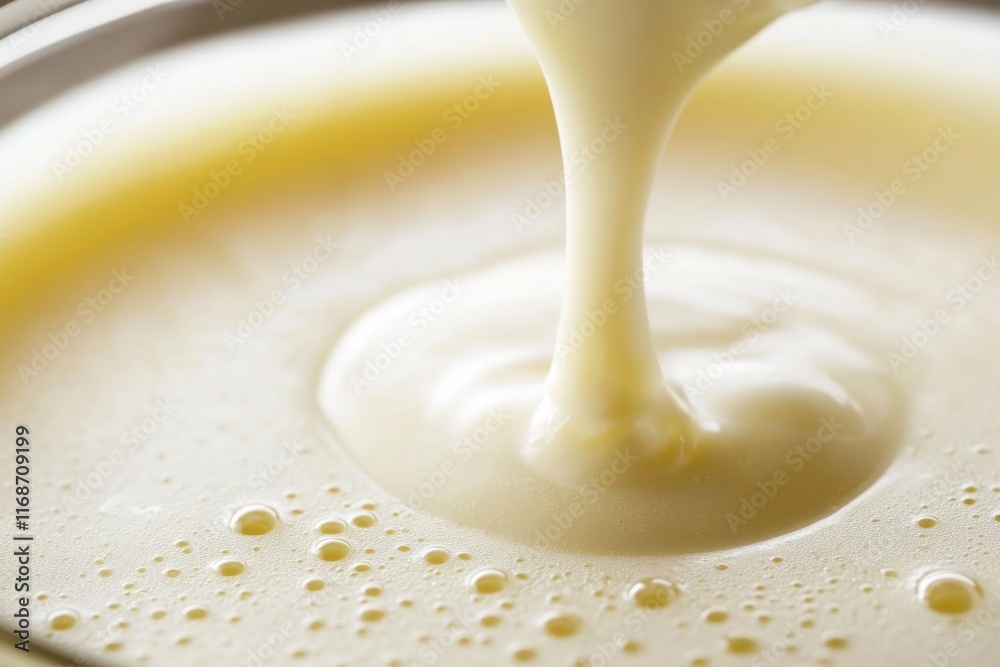 Creamy liquid pouring into a bowl creating swirls Creamy liquid pouring into a bowl creating swirls