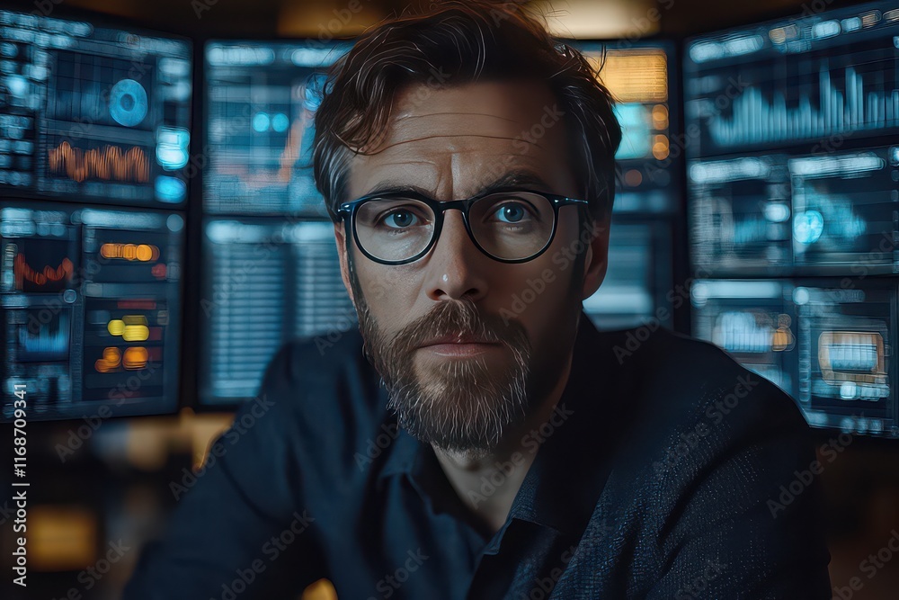 Marketing Director Analyzing Consumer Data on Screens Marketing Director Analyzing Consumer Data on Screens