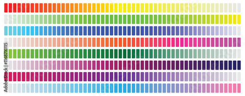 Colorful trendy color palette. Color palette guide. RGB color model with intersecting red, green and blue square. Set of colorful trendy color palettes flat template. Palette of color swatches for web