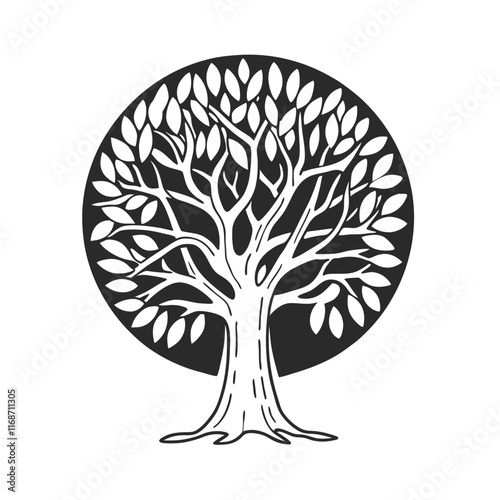 black and white graphic of a tree