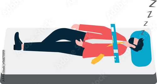 Man get up from bed with blanket money. Metaphor of escape from comfort zone.
